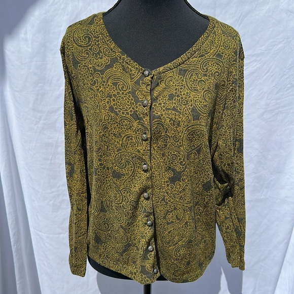 VTG Rafaella Button Down Cardigan Sweater Women’s Size X Large XL Black Gold - Picture 1 of 6